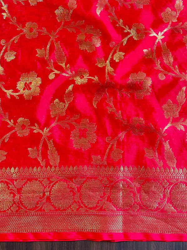 Banarasee Handwoven Semi Silk Plain Saree With Zari Contrast Border-White & Red