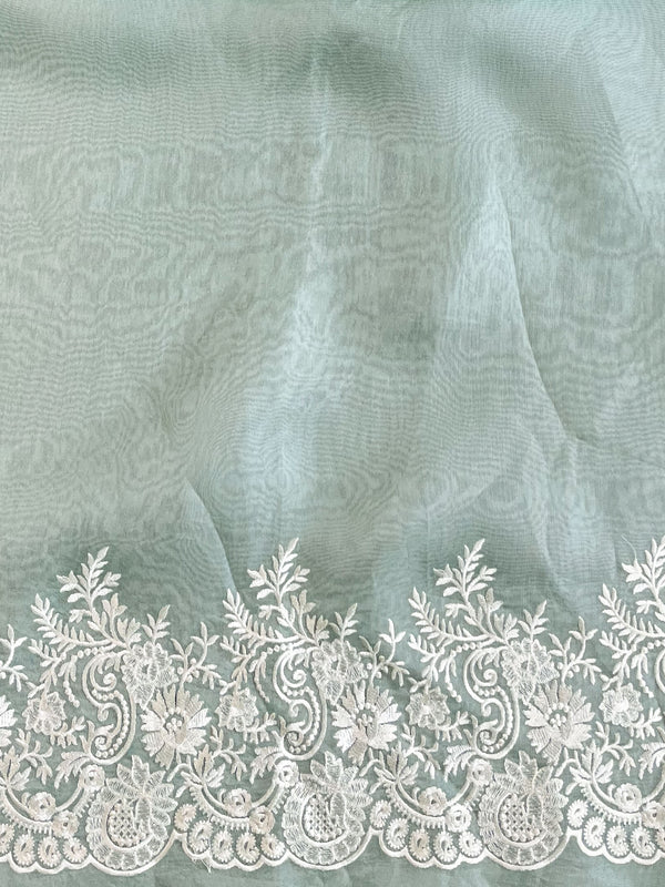 Banarasee Pure Organza Silk Saree With Floral Resham Embroidery-Sea Green