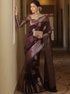 Banarasee Handwoven Semi Silk Saree With Zari Buti Design-Brown