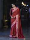 Banarasee Jamewar Tanchoi Soft Silk Saree with Contrast Border-Rust & Magenta
