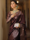 Banarasee Handwoven Semi Silk Saree With Zari Buti Design-Brown