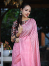 Bhagalpur Handloom Semi Silk Saree With Stripes Design-Light Pink