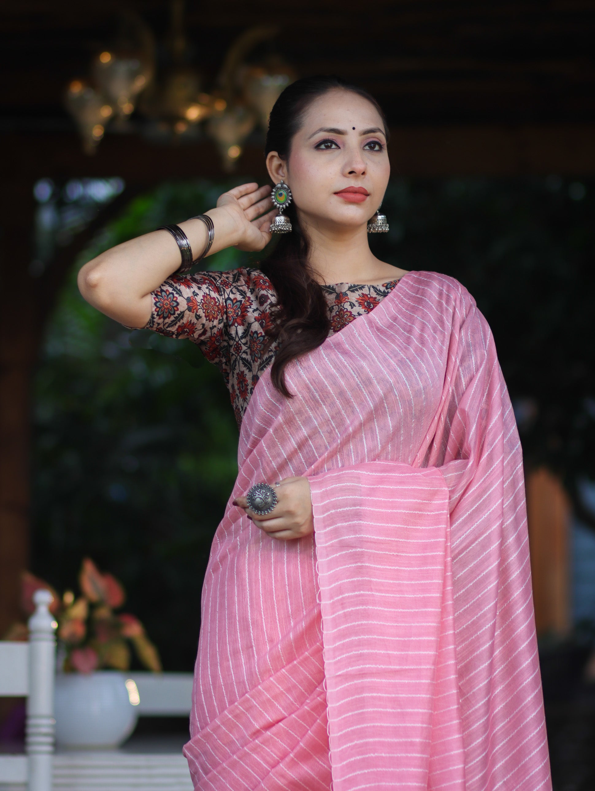 Bhagalpur Handloom Semi Silk Saree With Stripes Design-Light Pink