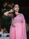 Bhagalpur Handloom Semi Silk Saree With Stripes Design-Light Pink