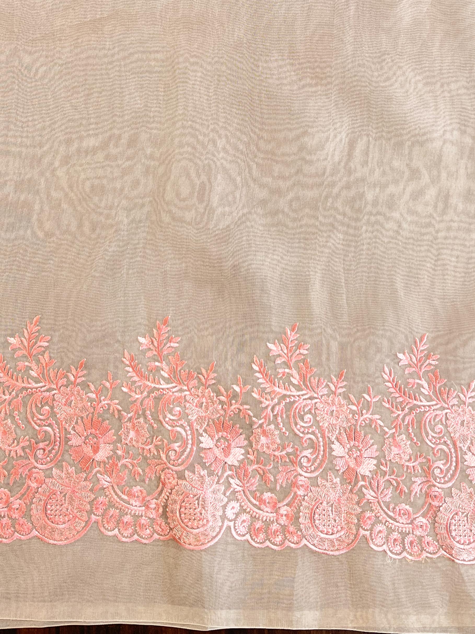 Banarasee Pure Organza Silk Saree With Floral Resham Embroidery-Peach