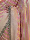 Banarasee Pure Chiffon Saree With Golden Stripes Design Border & Lace-Baby Pink