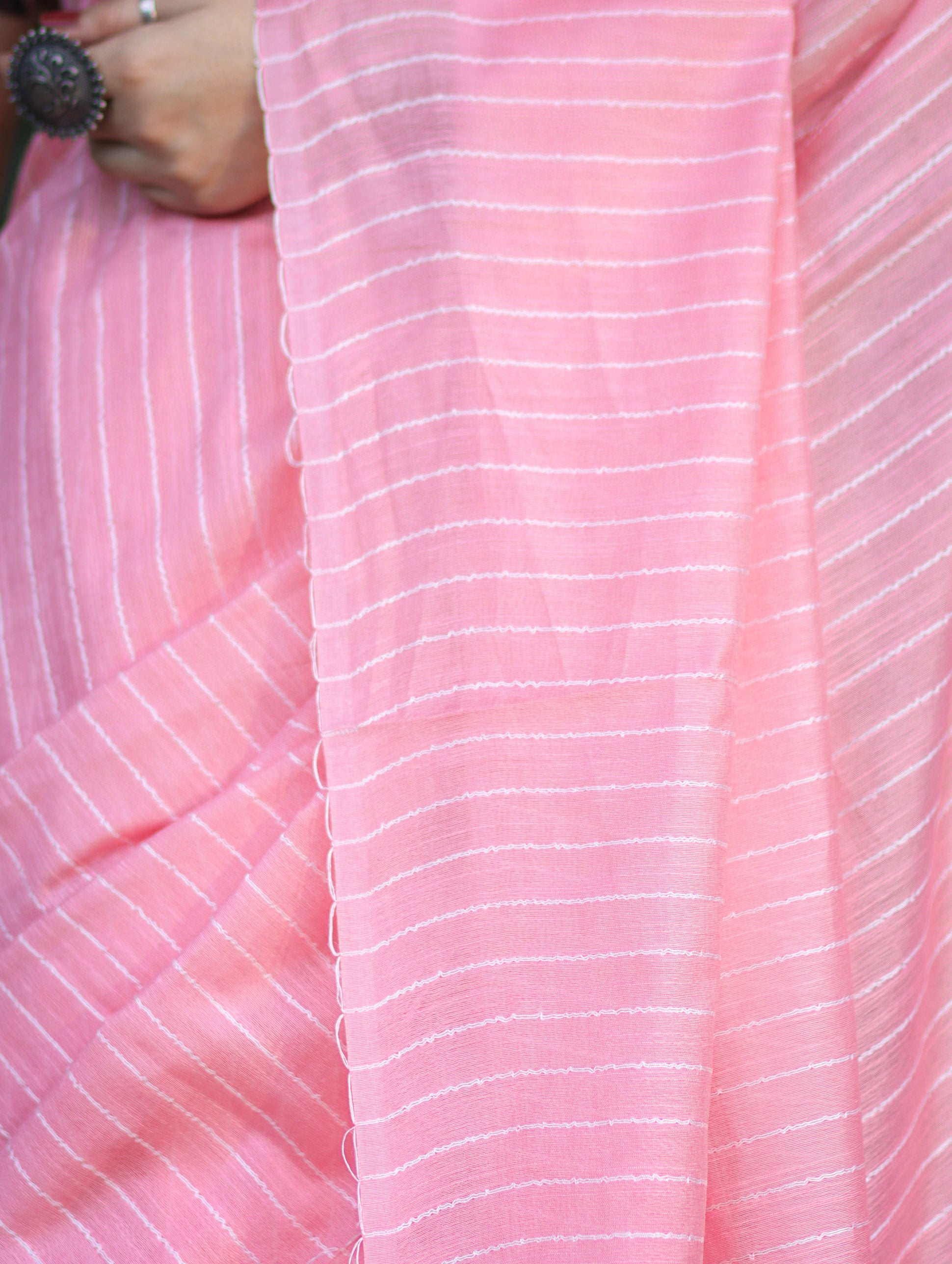 Bhagalpur Handloom Semi Silk Saree With Stripes Design-Light Pink