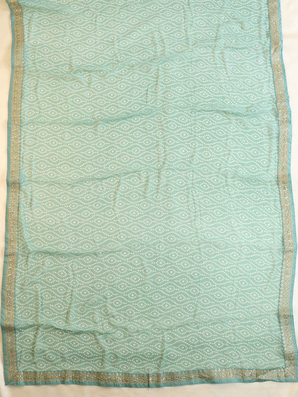 Banarasee Georgette Embroidered Chunari Print Saree-Pastel Green