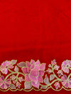 Banarasee Pure Organza Silk Saree With Floral Resham Embroidery-Red