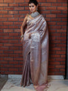Banarasee Handwoven Tissue Saree With Silver Zari Design & Lace-Light Pink