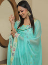 Banarasee Salwar Kameez Semi Katan Silk Zari Buti Fabric With Chiffon Dupatta-Cyan Green