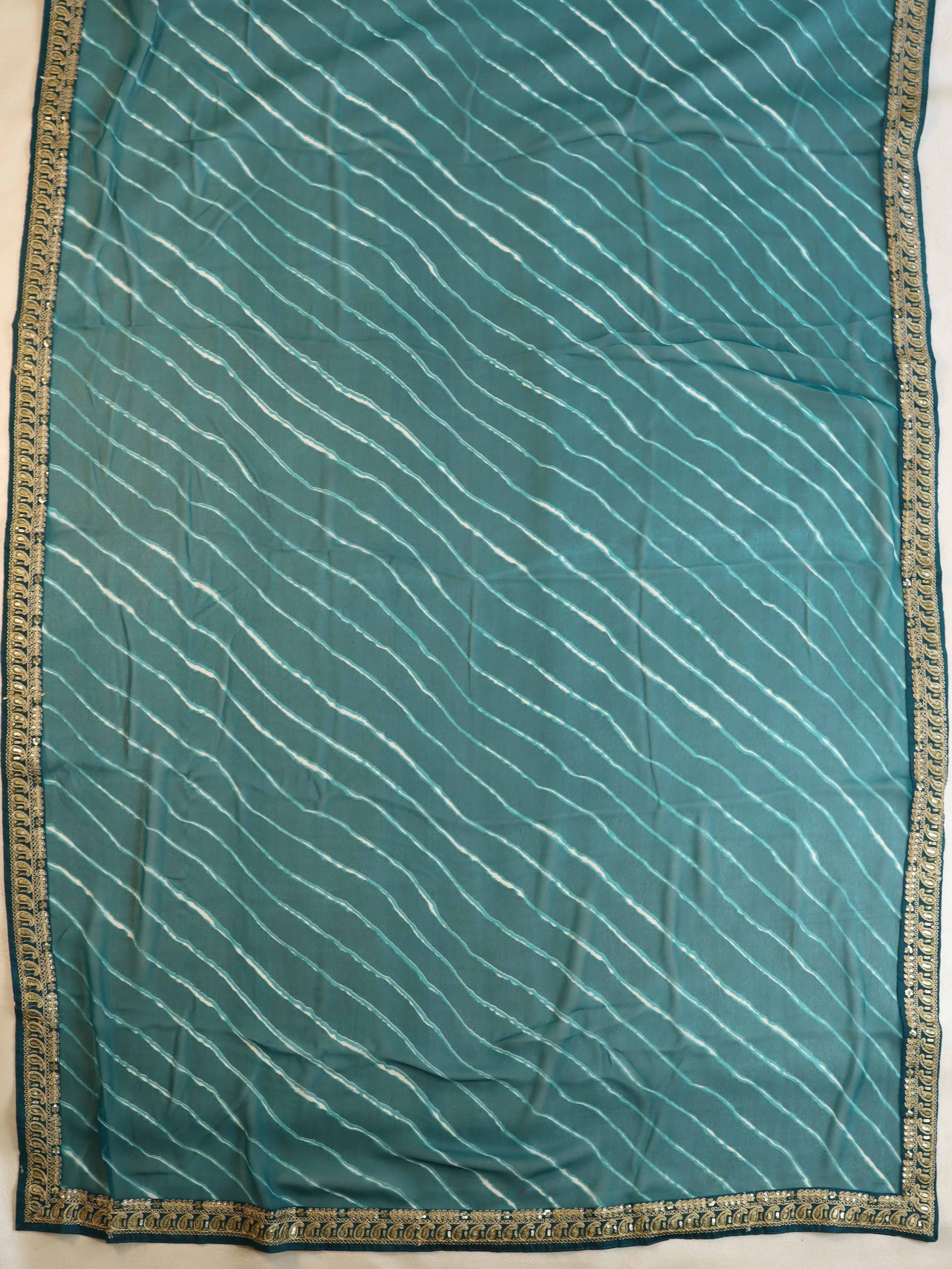 Banarasee Georgette Embroidered Lehariya Print Saree-Teal Blue
