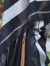 Bhagalpur Handloom Pure Linen Saree With Gold & Silver Stripes-Black