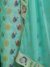 Banarasee Salwar Kameez Semi Katan Silk Zari Buti Fabric With Chiffon Dupatta-Cyan Green