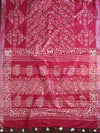 Bhagalpur Handloom Pure Linen Cotton Batik Pattern Saree-Pink
