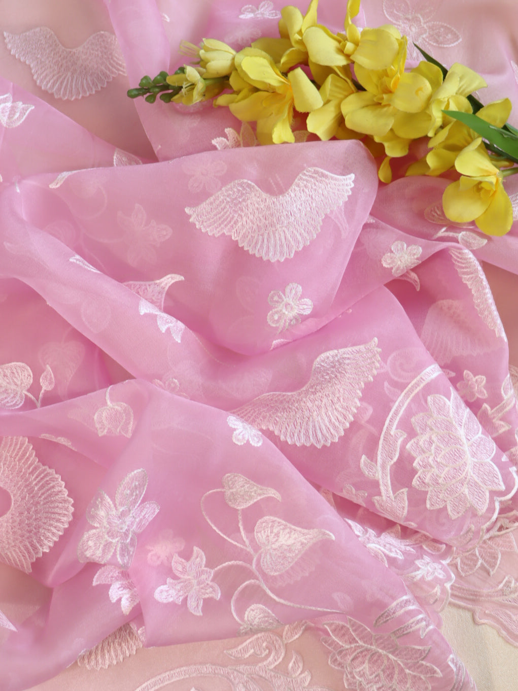 Banarasee Pure Organza Silk Saree With Floral Resham Embroidery-Pink