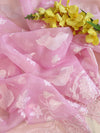 Banarasee Pure Organza Silk Saree With Floral Resham Embroidery-Pink