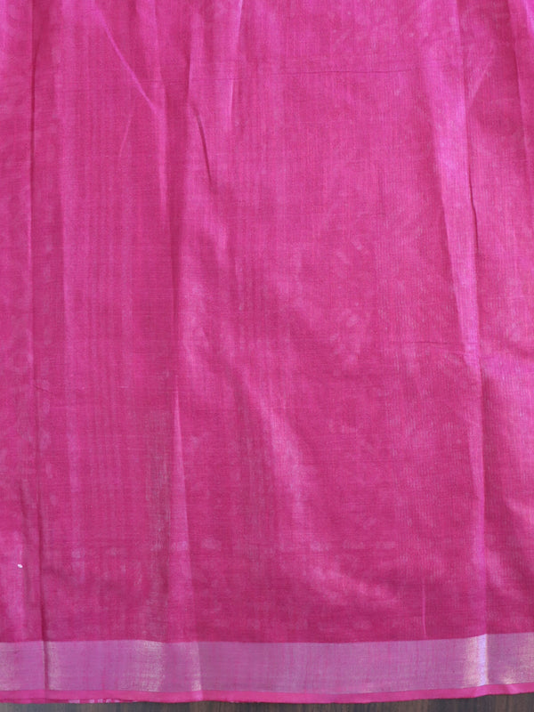 Bhagalpur Handloom Pure Linen Cotton Batik Pattern Saree-Pink