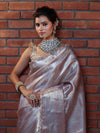 Banarasee Handwoven Tissue Saree With Silver Zari Design & Lace-Light Pink