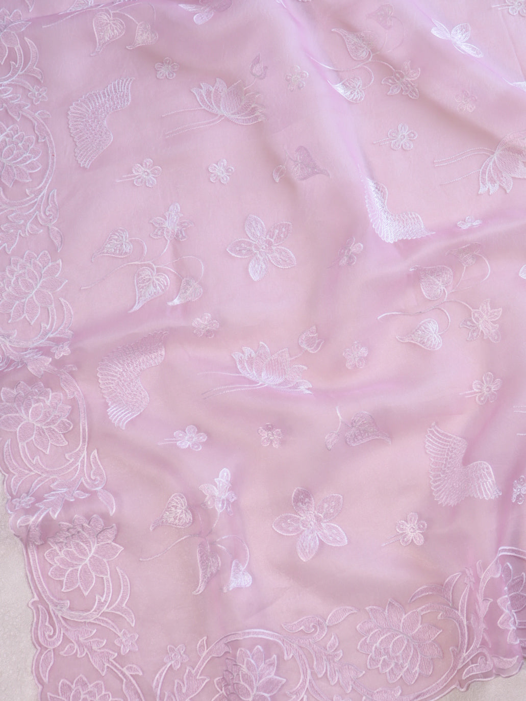 Banarasee Pure Organza Silk Saree With Floral Resham Embroidery-Pink