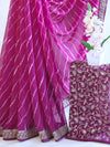 Banarasee Georgette Embroidered Lehariya Print Saree-Purple