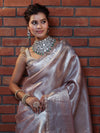 Banarasee Handwoven Tissue Saree With Silver Zari Design & Lace-Light Pink