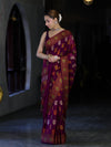 Banarasee Pure Chiffon Saree With Resham Buta Work & Border-Violet