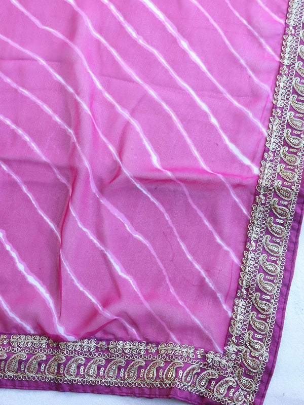 Banarasee Georgette Embroidered Lehariya Print Saree-Purple