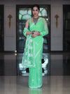 Banarasee Handwoven Georgette Saree With Chikankari Work-Light Green