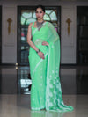 Banarasee Handwoven Georgette Saree With Chikankari Work-Light Green