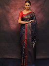 Banarasee Handwoven Pure Silk Cotton Saree With Antique Zari Buti & Border-Blue