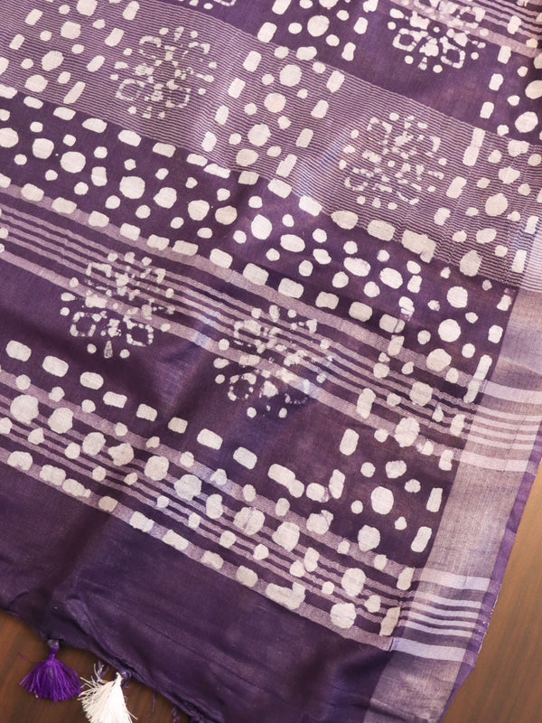 Bhagalpur Handloom Pure Linen Cotton Batik Pattern Saree-Volet