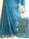 Banarasee Georgette Embroidered Chunari Print Saree-Blue