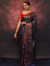 Banarasee Handwoven Pure Silk Cotton Saree With Antique Zari Buti & Border-Blue