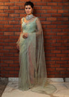 Banarasee Organza Mix Saree With Katdana Handwork-Mint Green