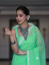 Banarasee Handwoven Georgette Saree With Chikankari Work-Light Green