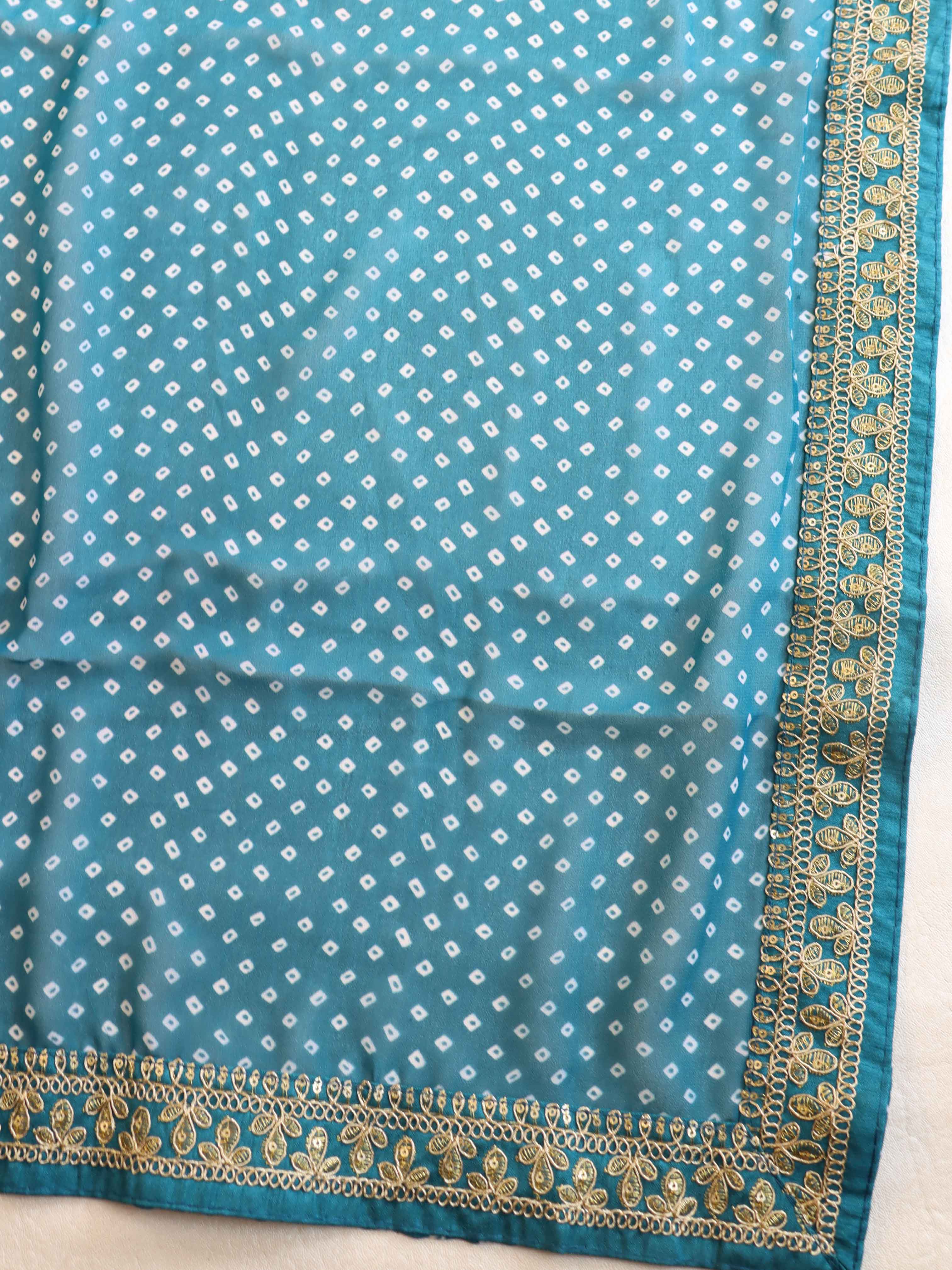 Banarasee Georgette Embroidered Chunari Print Saree-Blue