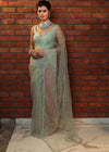 Banarasee Organza Mix Saree With Katdana Handwork-Mint Green