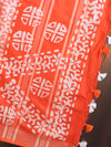 Bhagalpur Handloom Pure Linen Cotton Batik Pattern Saree-Orange
