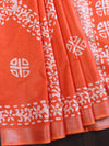 Bhagalpur Handloom Pure Linen Cotton Batik Pattern Saree-Orange
