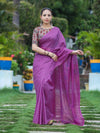 Bhagalpur Handloom Semi Silk Saree With Stripes Design-Violet