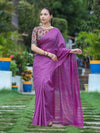 Bhagalpur Handloom Semi Silk Saree With Stripes Design-Violet