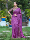 Bhagalpur Handloom Semi Silk Saree With Stripes Design-Violet