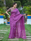Bhagalpur Handloom Semi Silk Saree With Stripes Design-Violet