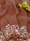 Banarasee Pure Organza Silk Saree With Floral Resham Embroidery-Brown