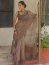 Banarasee Organza Mix Printed Saree-Brown