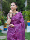 Bhagalpur Handloom Semi Silk Saree With Stripes Design-Violet