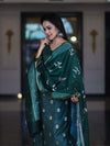 Banarasee Semi-Silk Zari Work Salwar Kameez Fabric With Digital Printed Dupatta Set-Deep Green