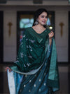 Banarasee Semi-Silk Zari Work Salwar Kameez Fabric With Digital Printed Dupatta Set-Deep Green
