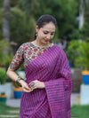 Bhagalpur Handloom Semi Silk Saree With Stripes Design-Violet